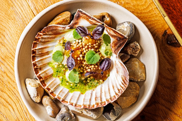 Bibi, London A small plate served in a shell at Bibi in London