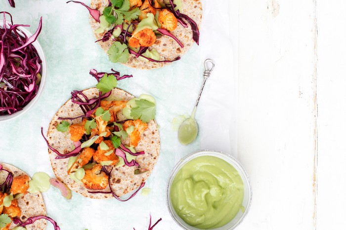Buffalo cauliflower tacos