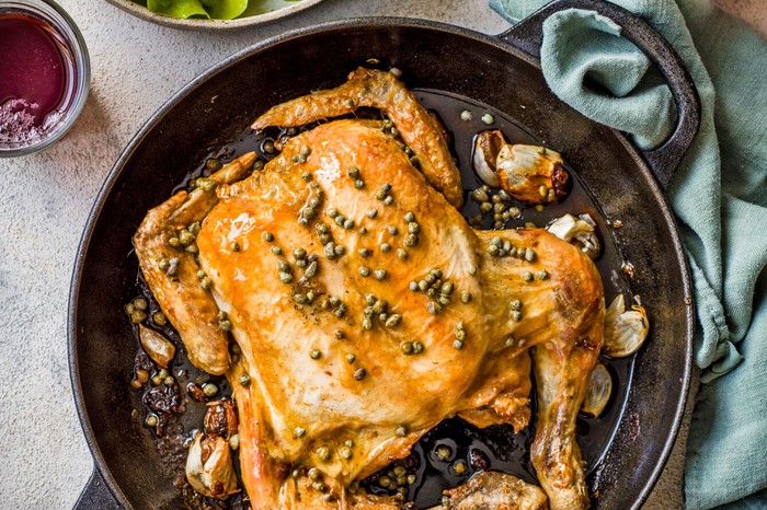 Brick chicken with brown butter and capers