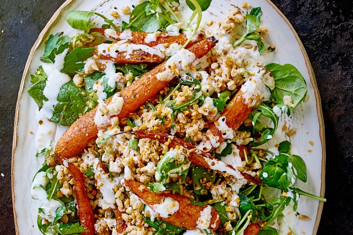Roasted Carrot Salad With Spelt, Dukkah and Preserved Lemon Dressing