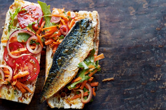 A mackerel and salad sandwich