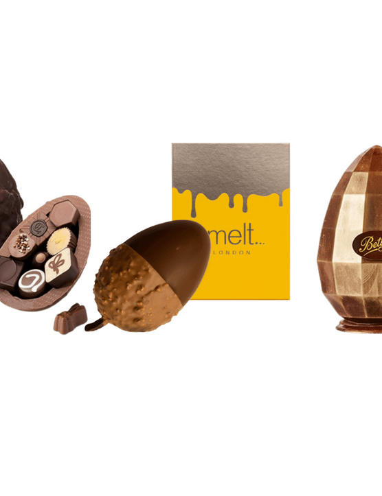 A row of four chocolate Easter eggs